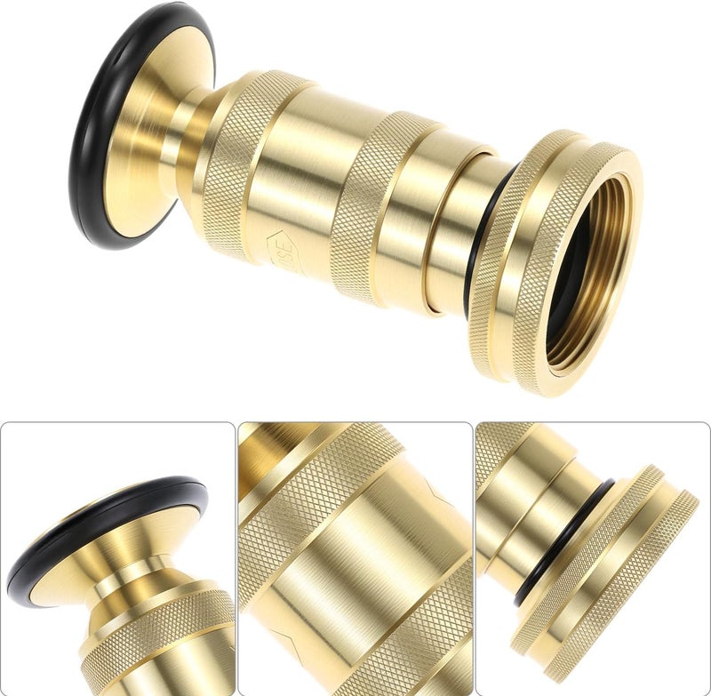 QWORK Brass Fire Hose Nozzle, Adjustable Spray Jet & Fog, 1.5" NPT/NPSH, for Firefighter, Garden, and Industrial Use - Image 4